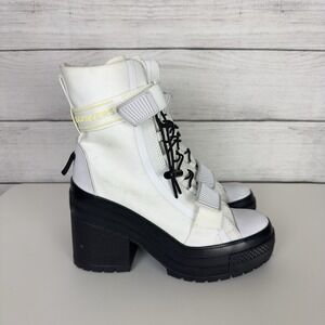 Converse All Star GR82‎ De Luxe Womens 6.5 White Boots Block Heel Cord Lock Goth